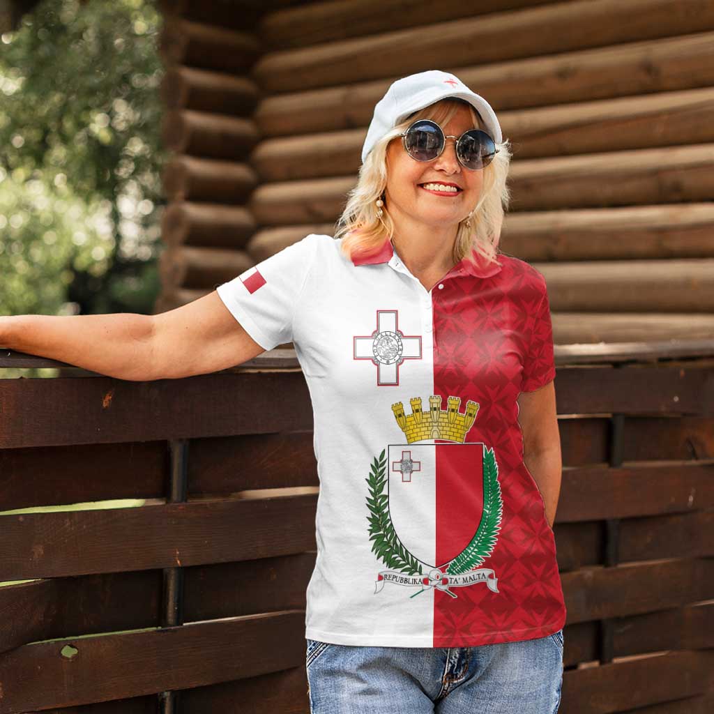 Malta Independence Day Women Polo Shirt Flag Style with Coat of Arms