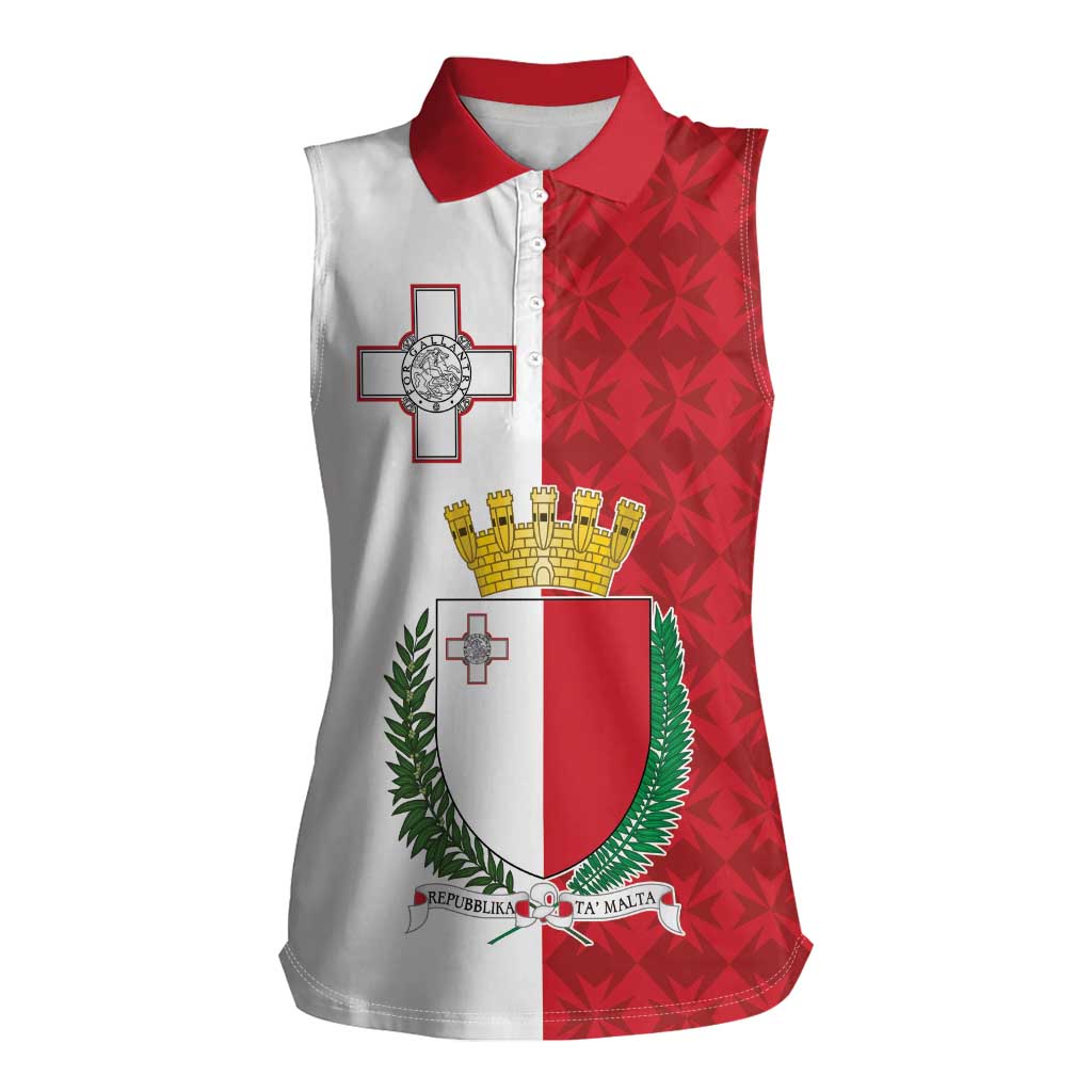Malta Independence Day Women Sleeveless Polo Shirt Flag Style with Coat of Arms