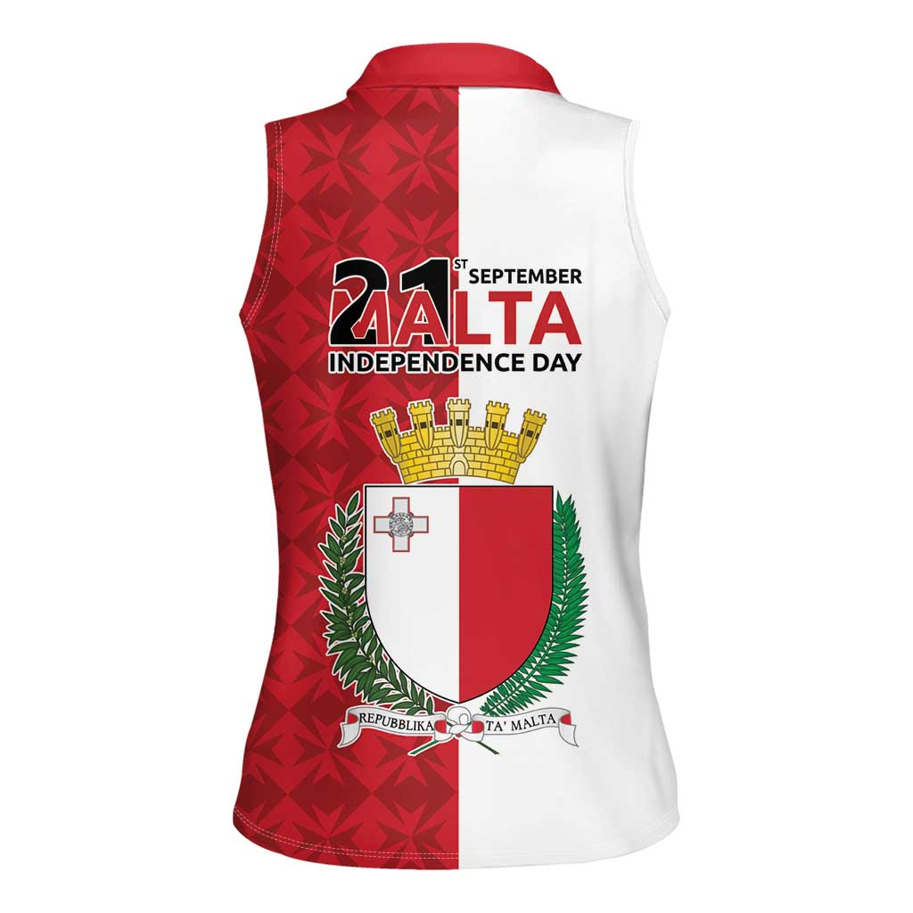 Malta Independence Day Women Sleeveless Polo Shirt Flag Style with Coat of Arms