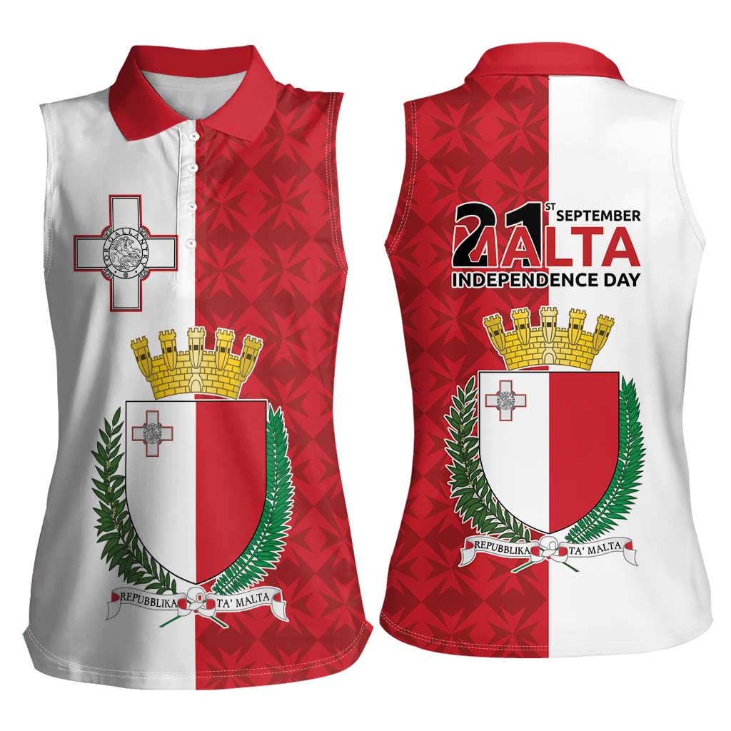 Malta Independence Day Women Sleeveless Polo Shirt Flag Style with Coat of Arms