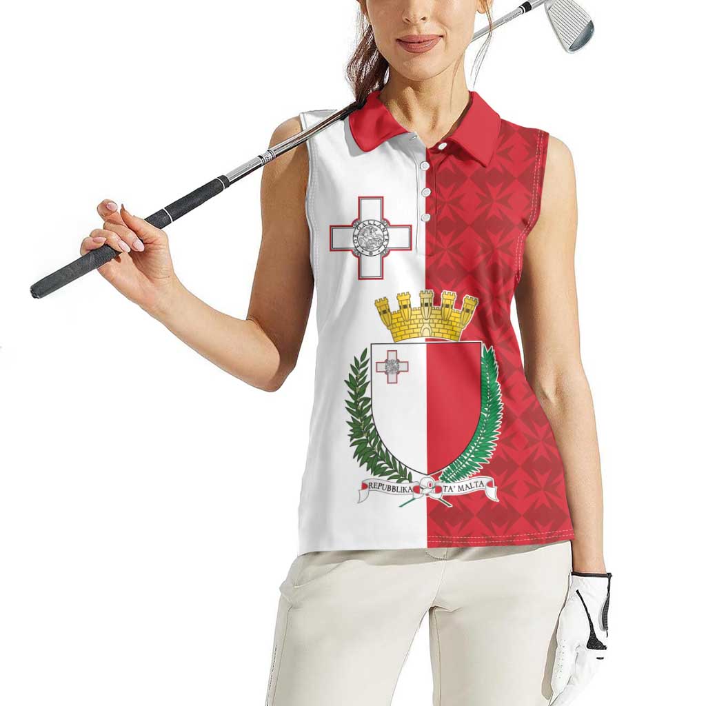Malta Independence Day Women Sleeveless Polo Shirt Flag Style with Coat of Arms