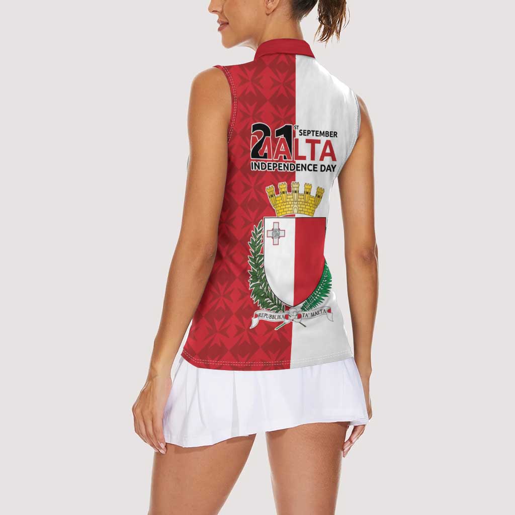 Malta Independence Day Women Sleeveless Polo Shirt Flag Style with Coat of Arms