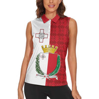 Malta Independence Day Women Sleeveless Polo Shirt Flag Style with Coat of Arms