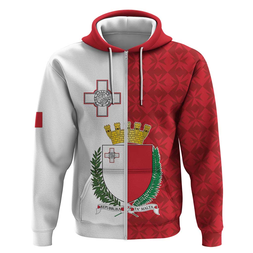 Malta Independence Day Zip Hoodie Flag Style with Coat of Arms