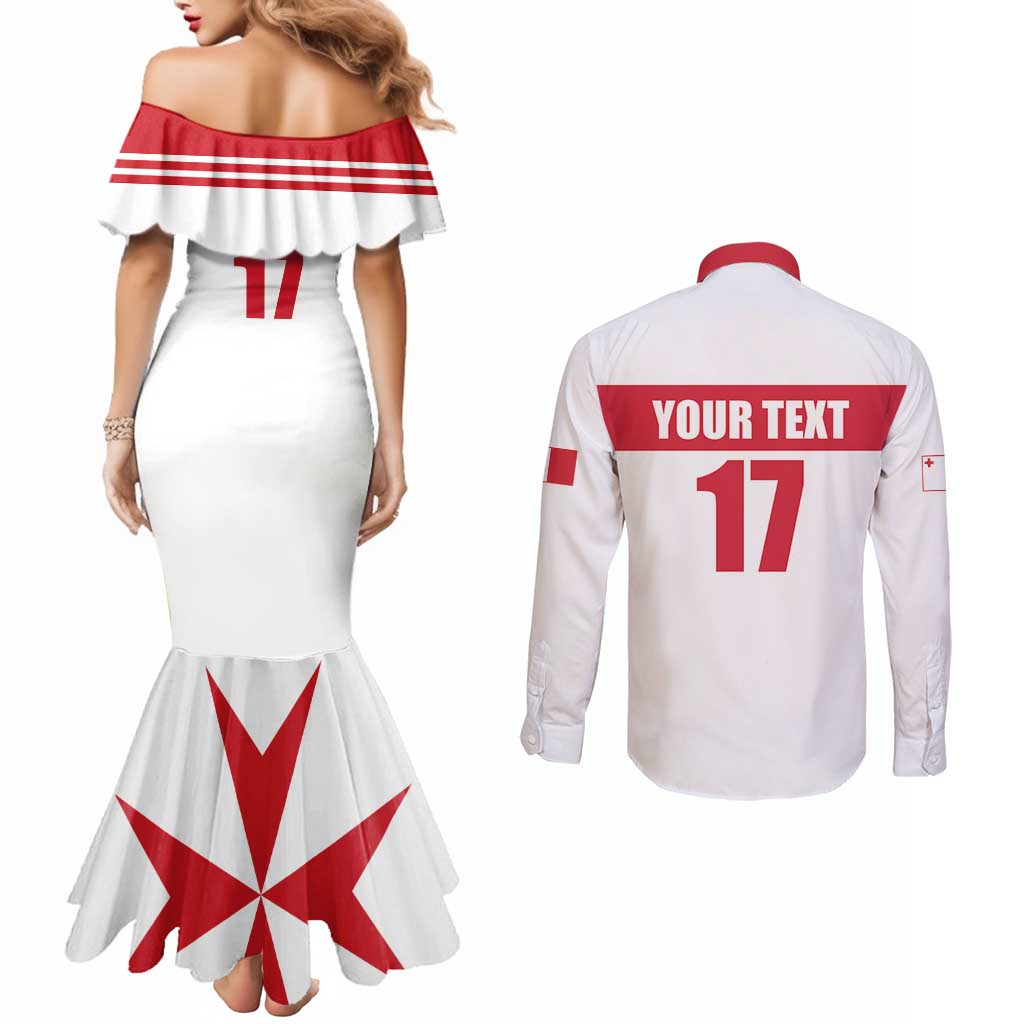 Custom Malta Rugby Couples Matching Mermaid Dress and Long Sleeve Button Shirt Maltese Cross