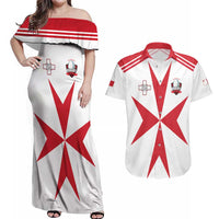 Custom Malta Rugby Couples Matching Off Shoulder Maxi Dress and Hawaiian Shirt Maltese Cross