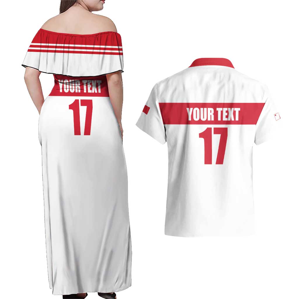 Custom Malta Rugby Couples Matching Off Shoulder Maxi Dress and Hawaiian Shirt Maltese Cross