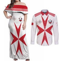 Custom Malta Rugby Couples Matching Off Shoulder Maxi Dress and Long Sleeve Button Shirt Maltese Cross