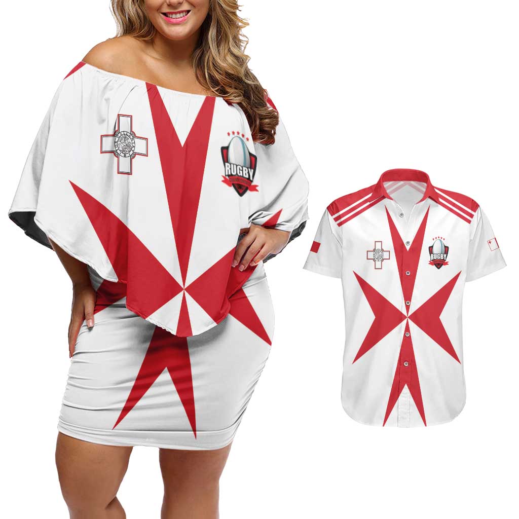 Custom Malta Rugby Couples Matching Off Shoulder Short Dress and Hawaiian Shirt Maltese Cross