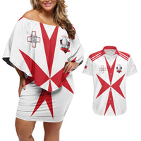 Custom Malta Rugby Couples Matching Off Shoulder Short Dress and Hawaiian Shirt Maltese Cross