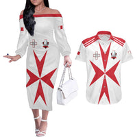 Custom Malta Rugby Couples Matching Off The Shoulder Long Sleeve Dress and Hawaiian Shirt Maltese Cross