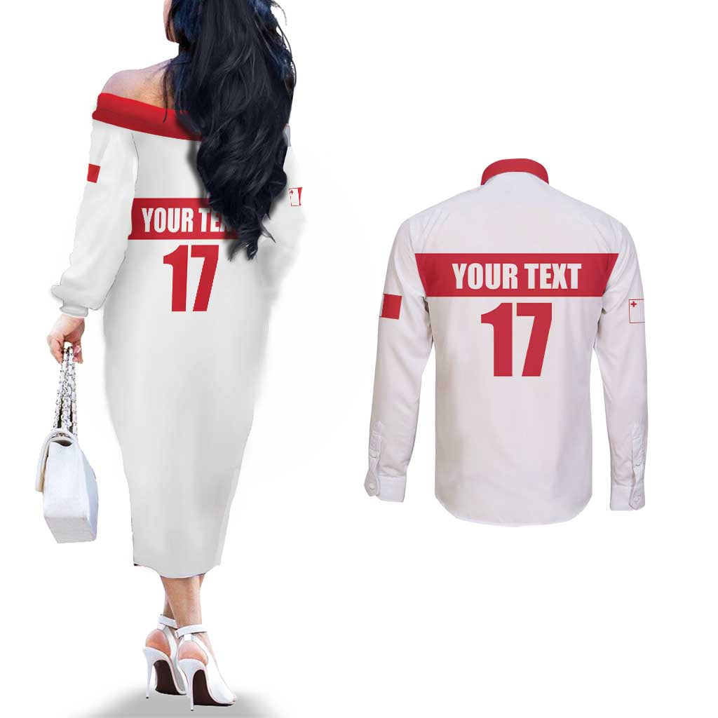 Custom Malta Rugby Couples Matching Off The Shoulder Long Sleeve Dress and Long Sleeve Button Shirt Maltese Cross