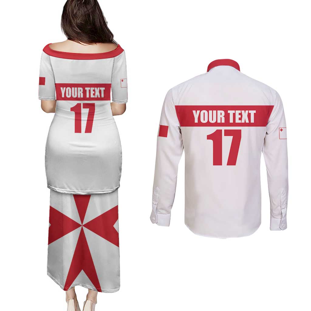 Custom Malta Rugby Couples Matching Puletasi and Long Sleeve Button Shirt Maltese Cross