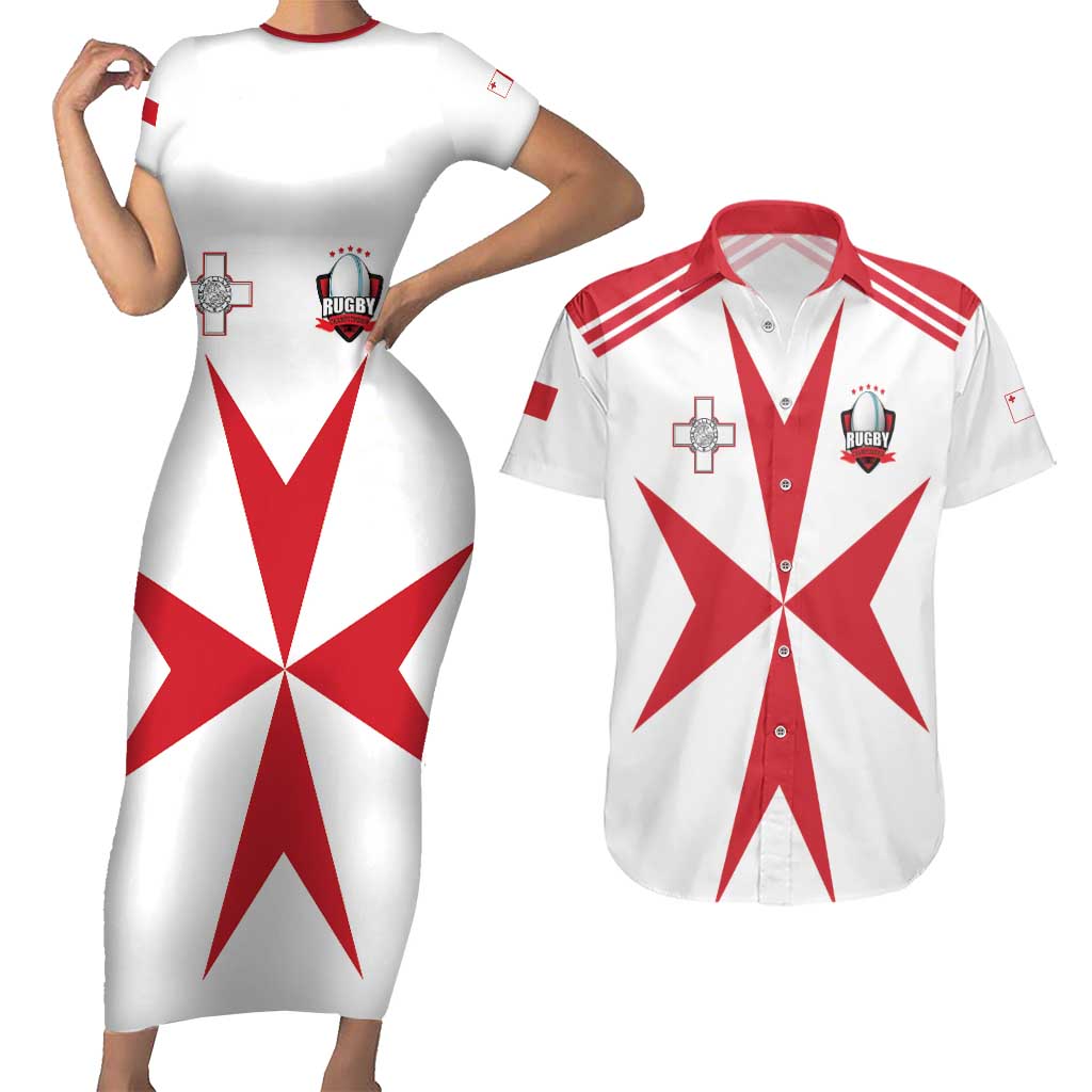 Custom Malta Rugby Couples Matching Short Sleeve Bodycon Dress and Hawaiian Shirt Maltese Cross