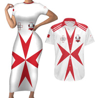 Custom Malta Rugby Couples Matching Short Sleeve Bodycon Dress and Hawaiian Shirt Maltese Cross