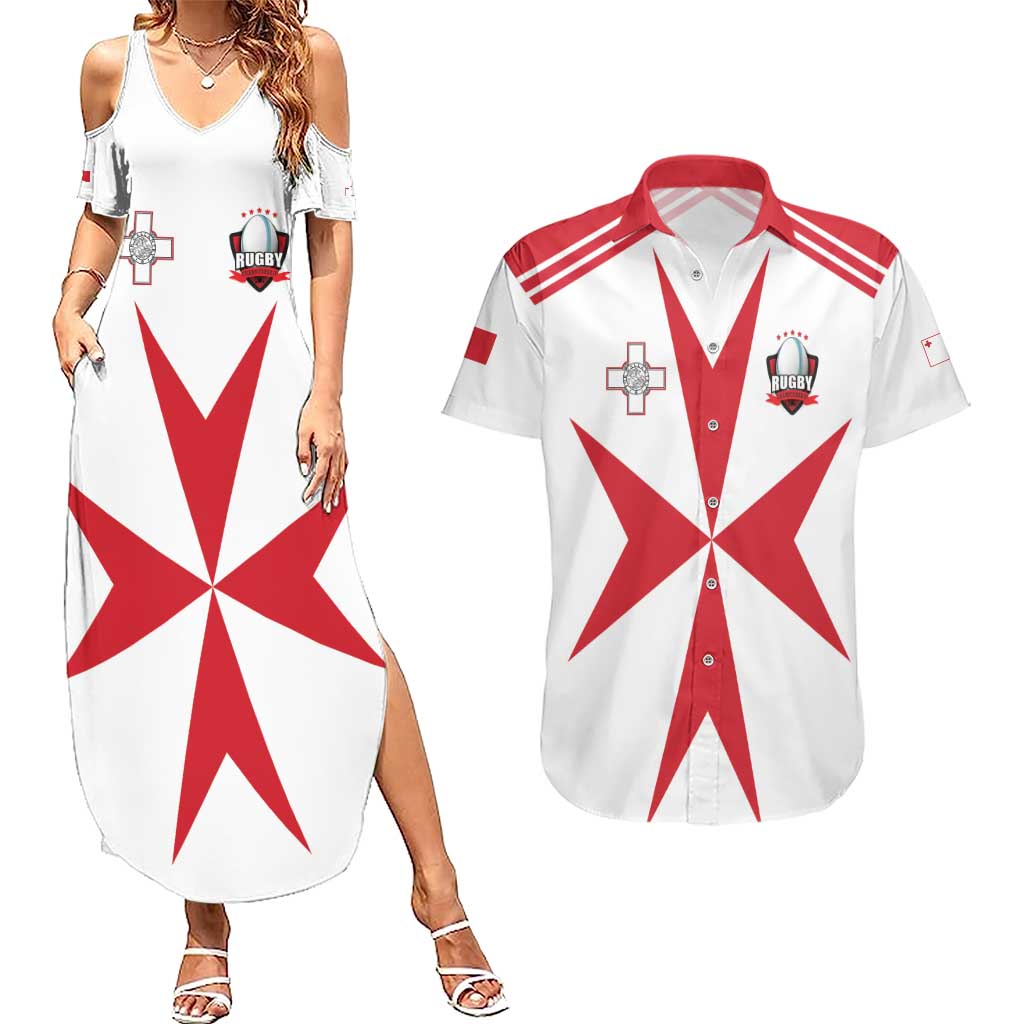 Custom Malta Rugby Couples Matching Summer Maxi Dress and Hawaiian Shirt Maltese Cross