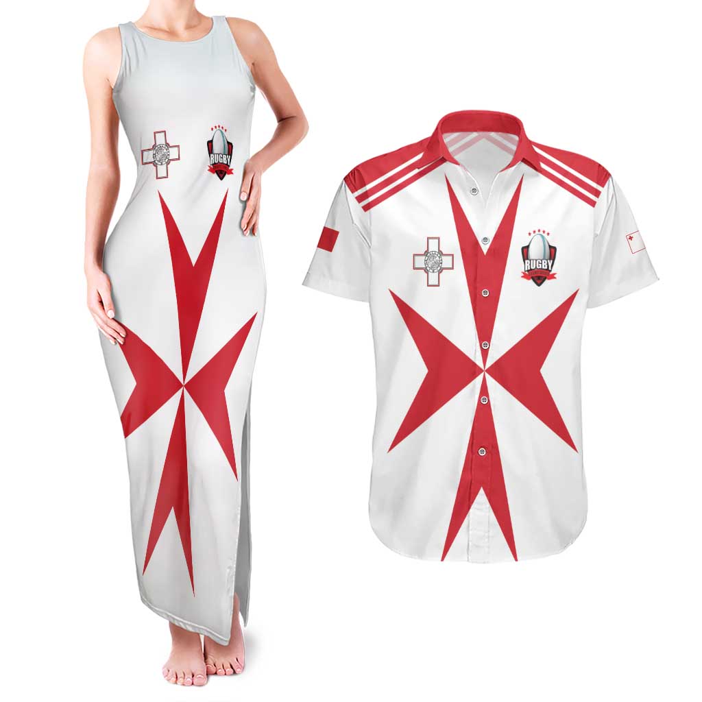 Custom Malta Rugby Couples Matching Tank Maxi Dress and Hawaiian Shirt Maltese Cross