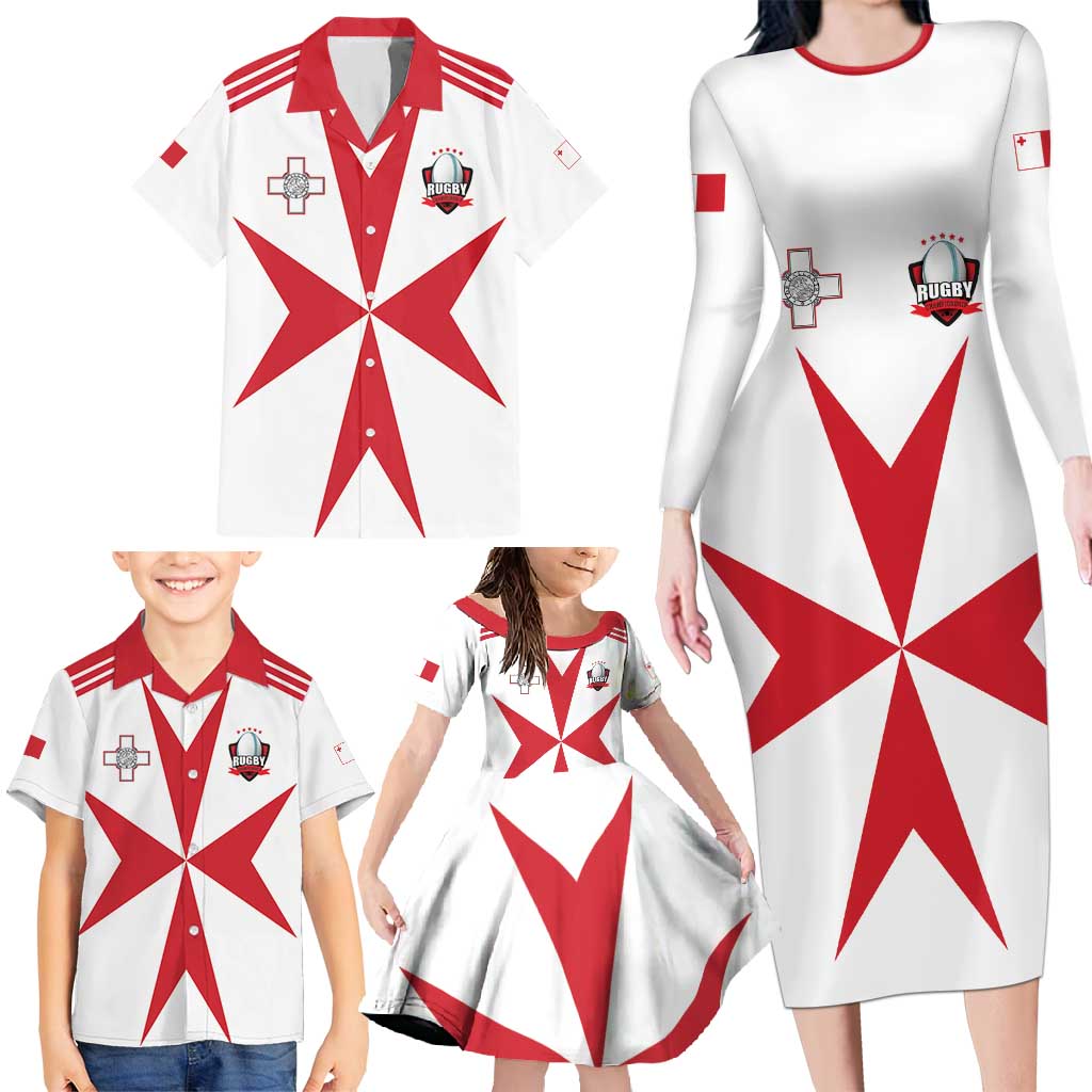 Custom Malta Rugby Family Matching Long Sleeve Bodycon Dress and Hawaiian Shirt Maltese Cross