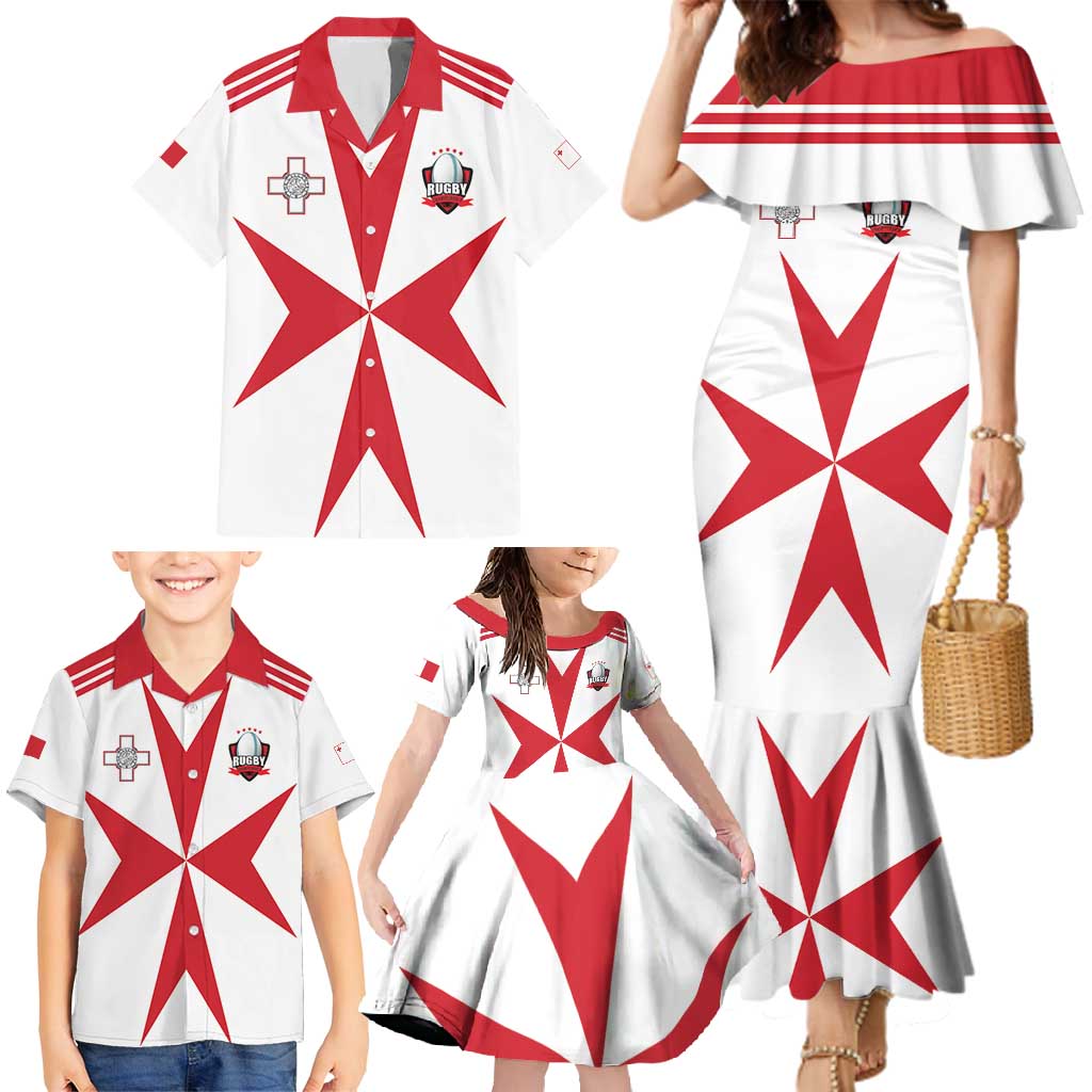 Custom Malta Rugby Family Matching Mermaid Dress and Hawaiian Shirt Maltese Cross