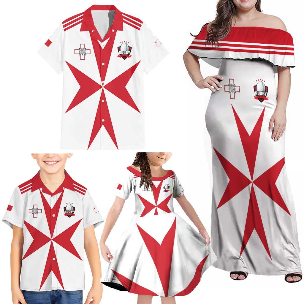 Custom Malta Rugby Family Matching Off Shoulder Maxi Dress and Hawaiian Shirt Maltese Cross