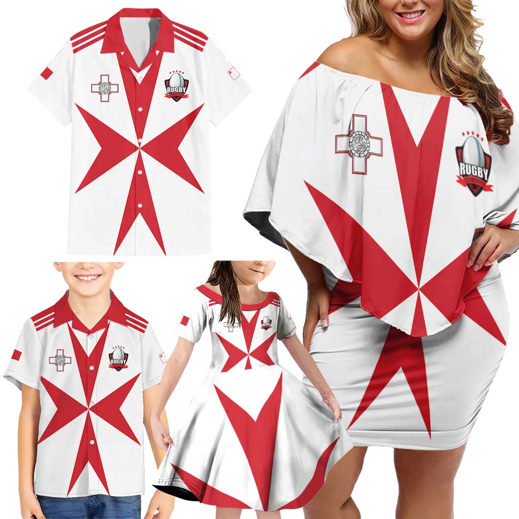 Custom Malta Rugby Family Matching Off Shoulder Short Dress and Hawaiian Shirt Maltese Cross