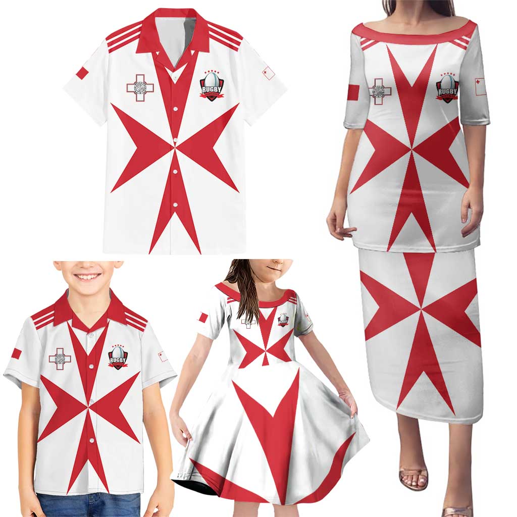 Custom Malta Rugby Family Matching Puletasi and Hawaiian Shirt Maltese Cross