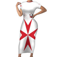 Custom Malta Rugby Family Matching Short Sleeve Bodycon Dress and Hawaiian Shirt Maltese Cross