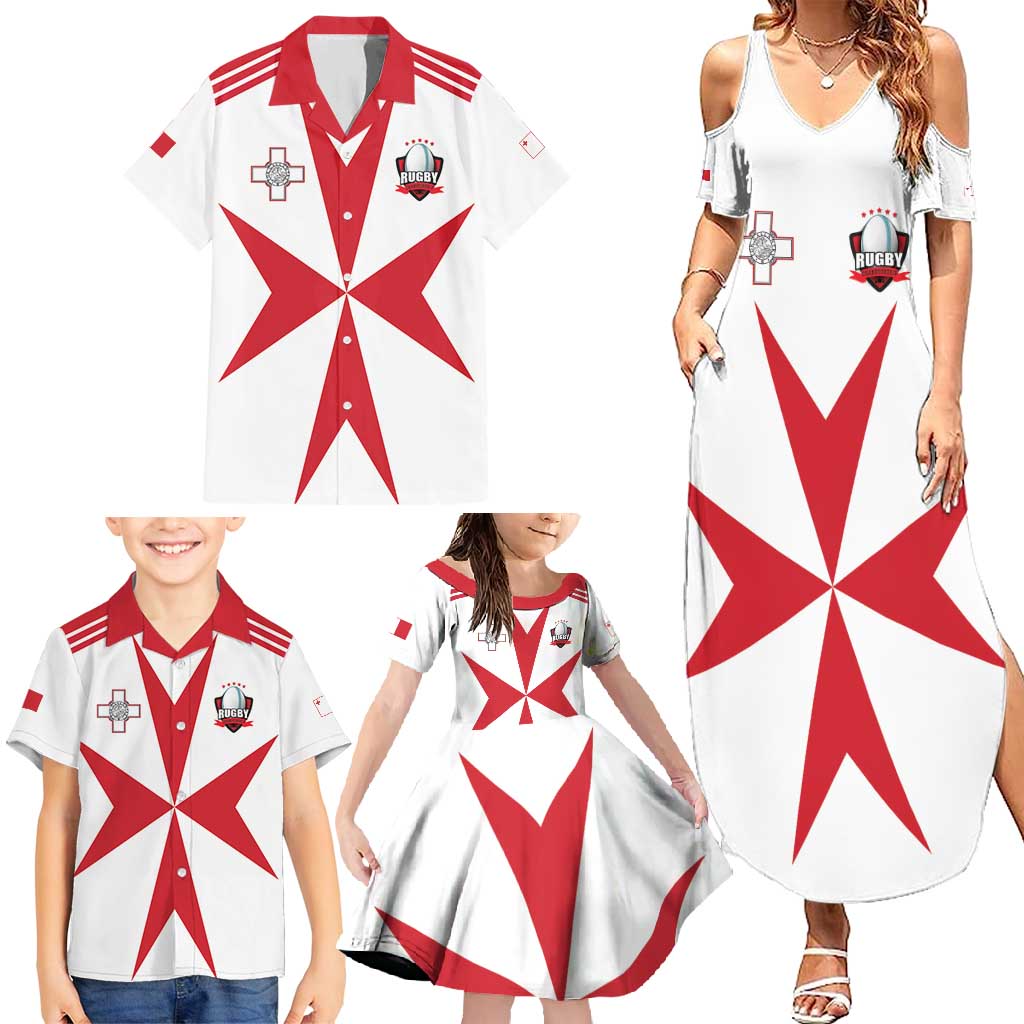 Custom Malta Rugby Family Matching Summer Maxi Dress and Hawaiian Shirt Maltese Cross