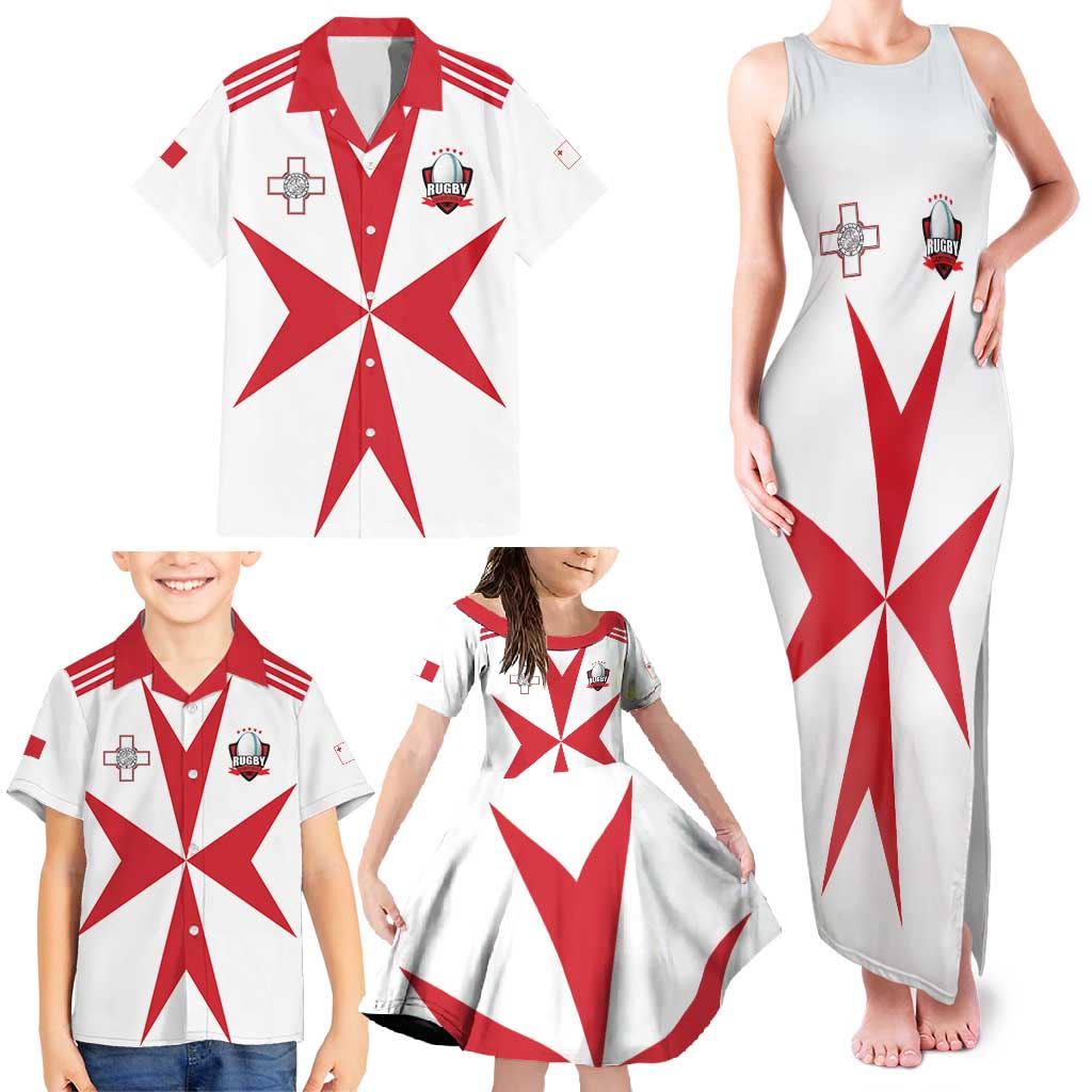 Custom Malta Rugby Family Matching Tank Maxi Dress and Hawaiian Shirt Maltese Cross
