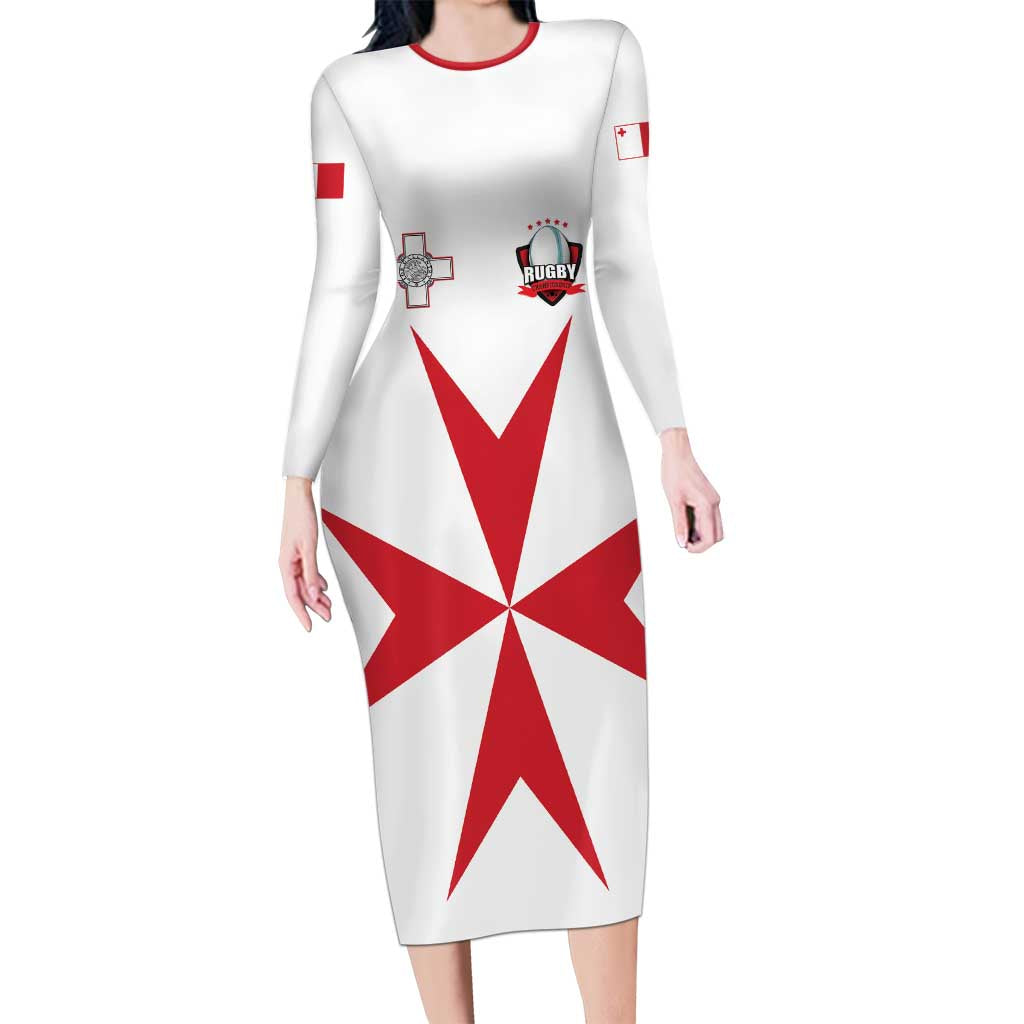 Custom Malta Rugby Long Sleeve Bodycon Dress Maltese Cross