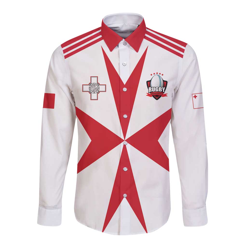 Custom Malta Rugby Long Sleeve Button Shirt Maltese Cross