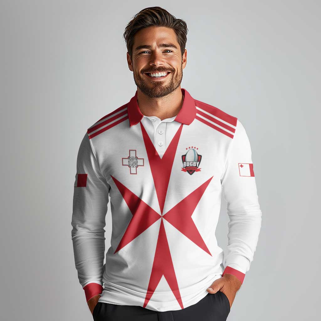 Custom Malta Rugby Long Sleeve Polo Shirt Maltese Cross