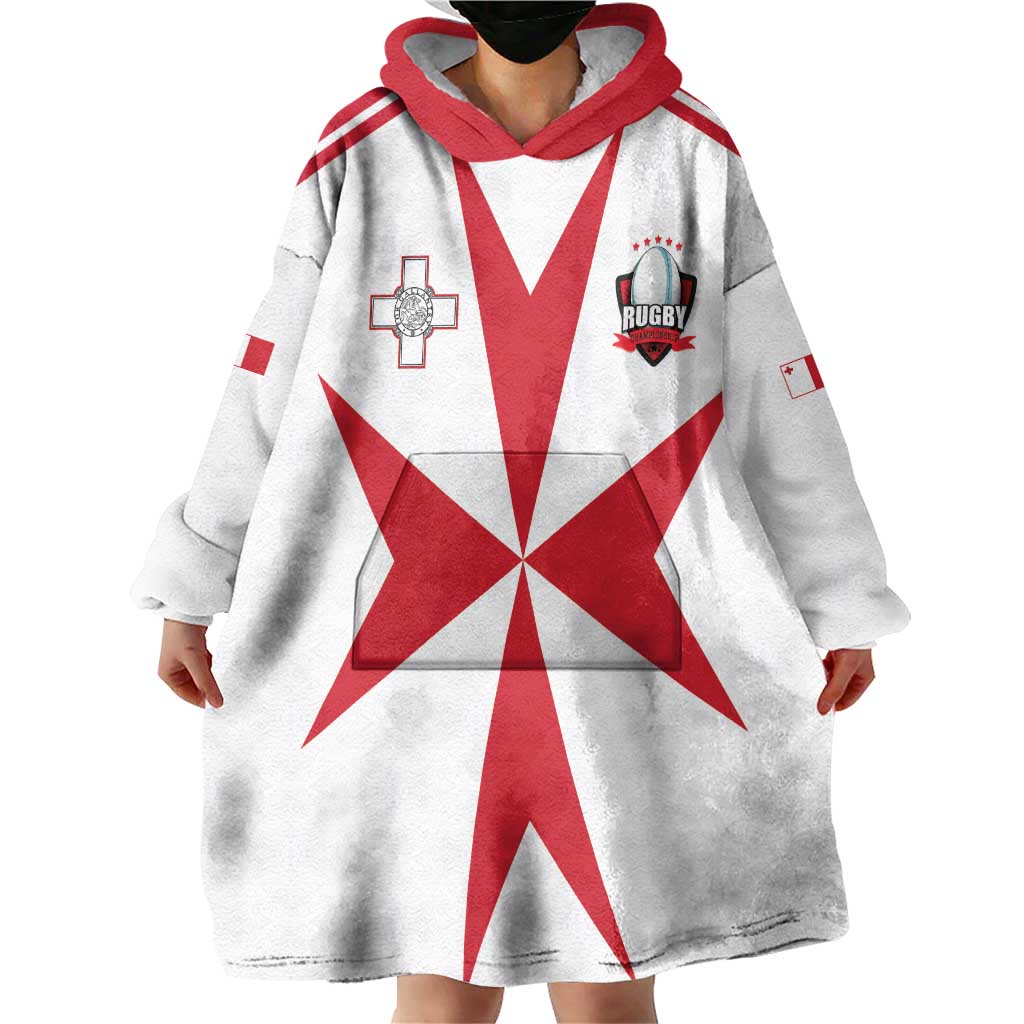 Custom Malta Rugby Wearable Blanket Hoodie Maltese Cross