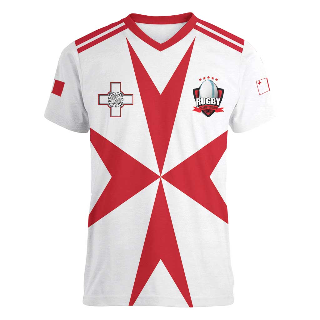 Custom Malta Rugby Women V-Neck T-Shirt Maltese Cross