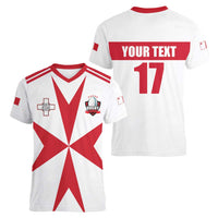 Custom Malta Rugby Women V-Neck T-Shirt Maltese Cross