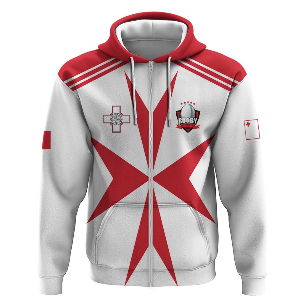 Custom Malta Rugby Zip Hoodie Maltese Cross