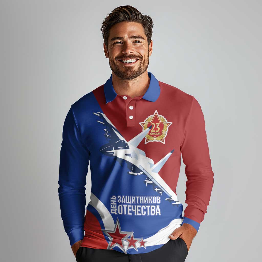 Russia 23th February Long Sleeve Polo Shirt Defender of the Fatherland Day LT17 - Wonder Print Shop