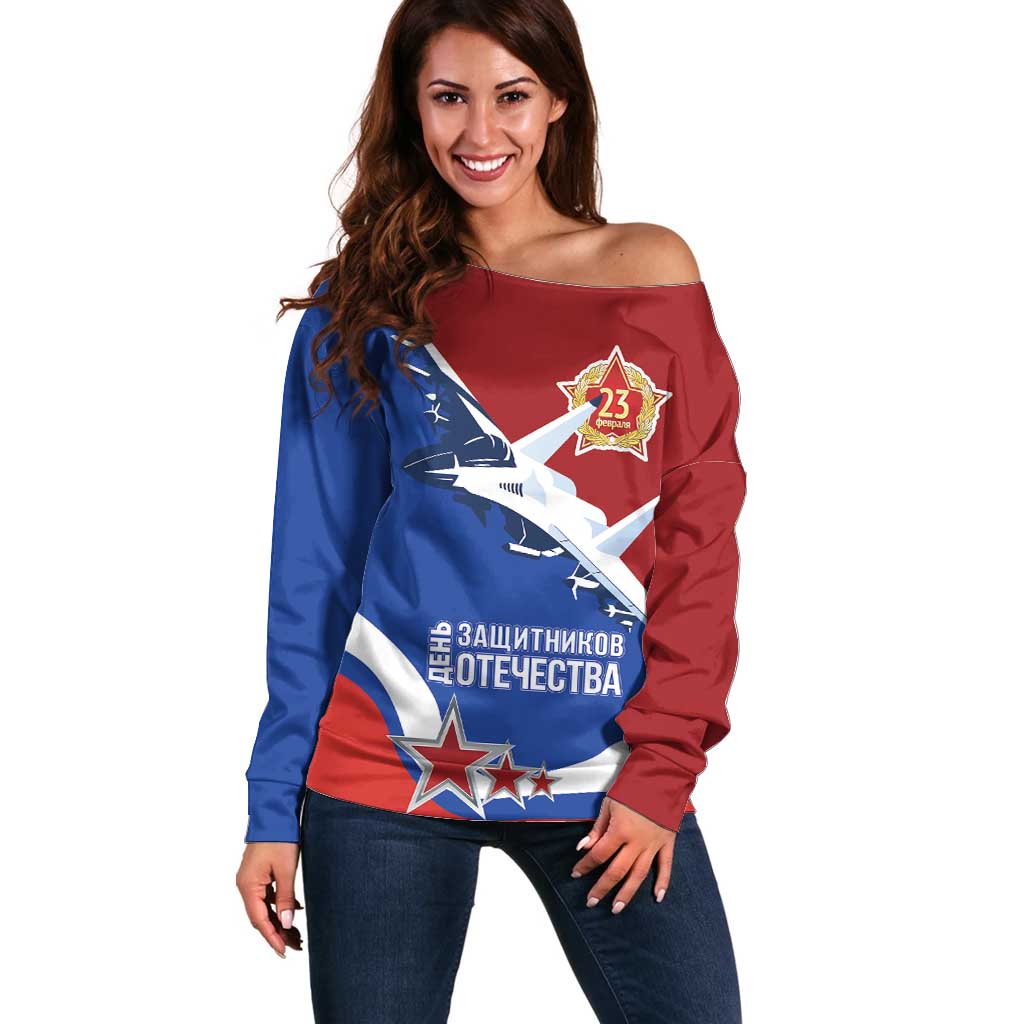 Russia 23th February Off Shoulder Sweater Defender of the Fatherland Day LT17 - Wonder Print Shop