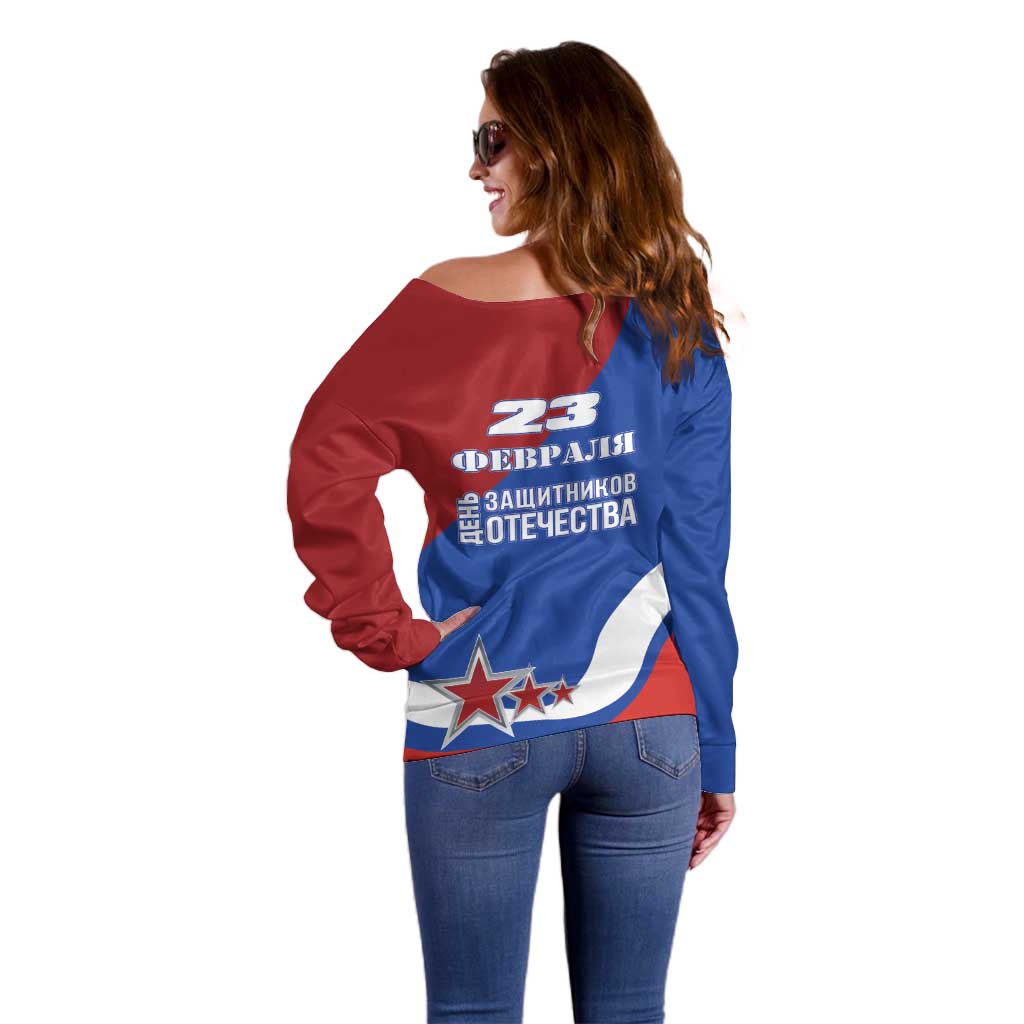 Russia 23th February Off Shoulder Sweater Defender of the Fatherland Day LT17 - Wonder Print Shop