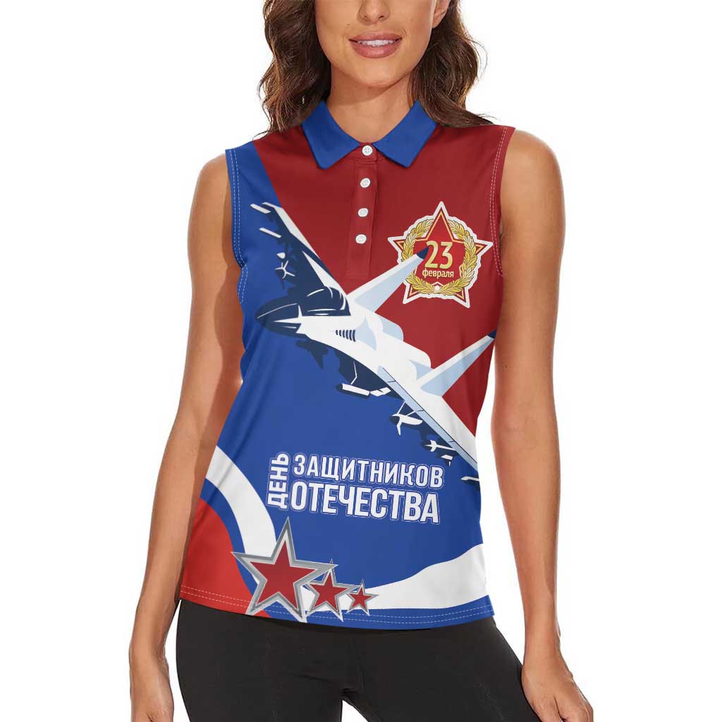 Russia 23th February Women Sleeveless Polo Shirt Defender of the Fatherland Day LT17 - Wonder Print Shop