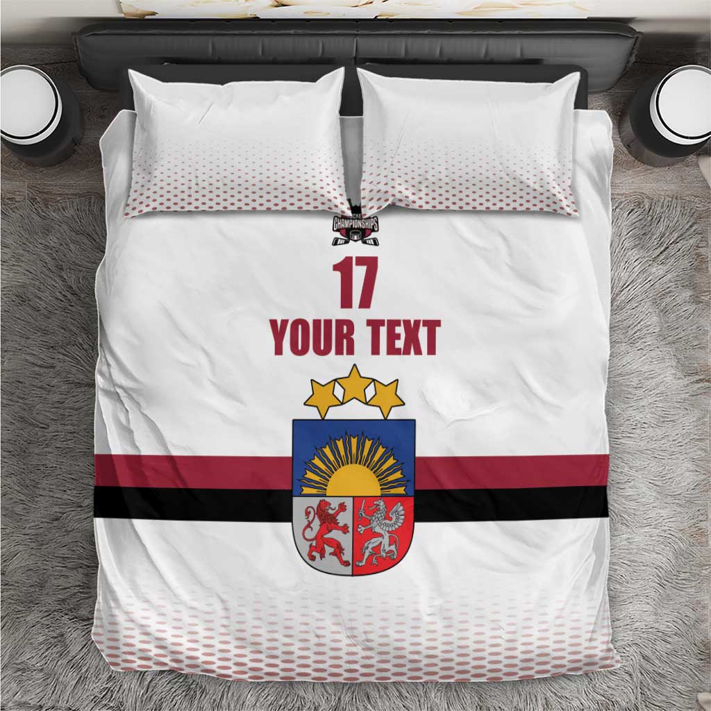 Custom Latvia Ice Hockey Champions Bedding Set Come on Latvija White style