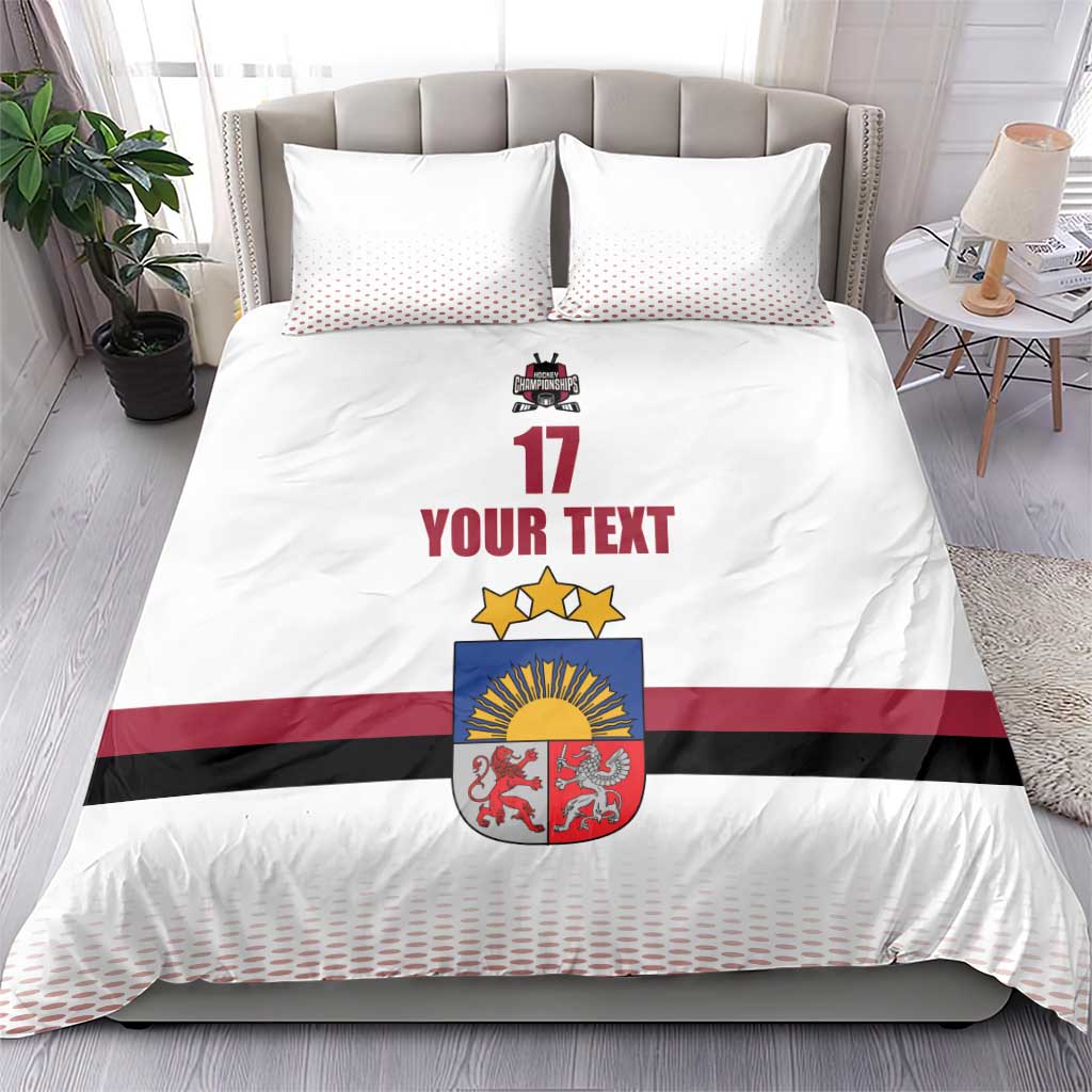 Custom Latvia Ice Hockey Champions Bedding Set Come on Latvija White style