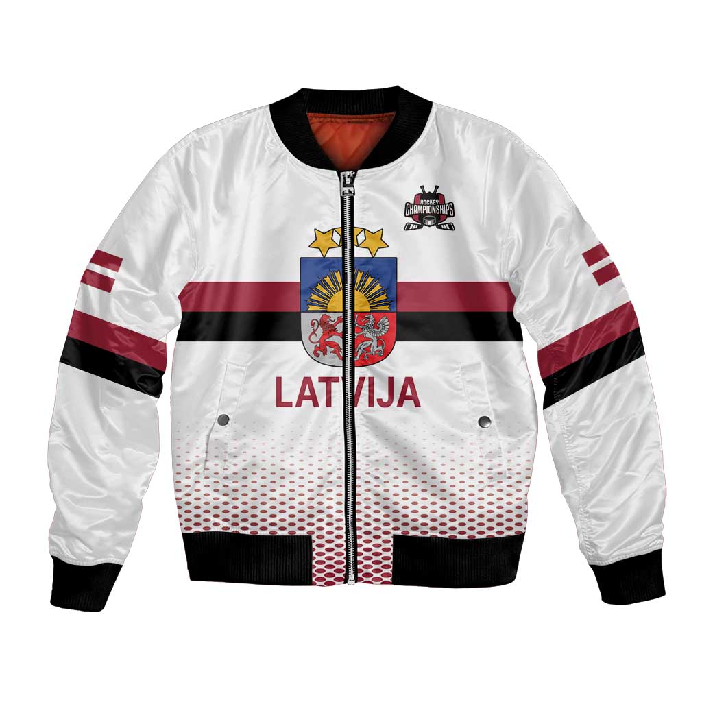 Custom Latvia Ice Hockey Champions Bomber Jacket Come on Latvija White style