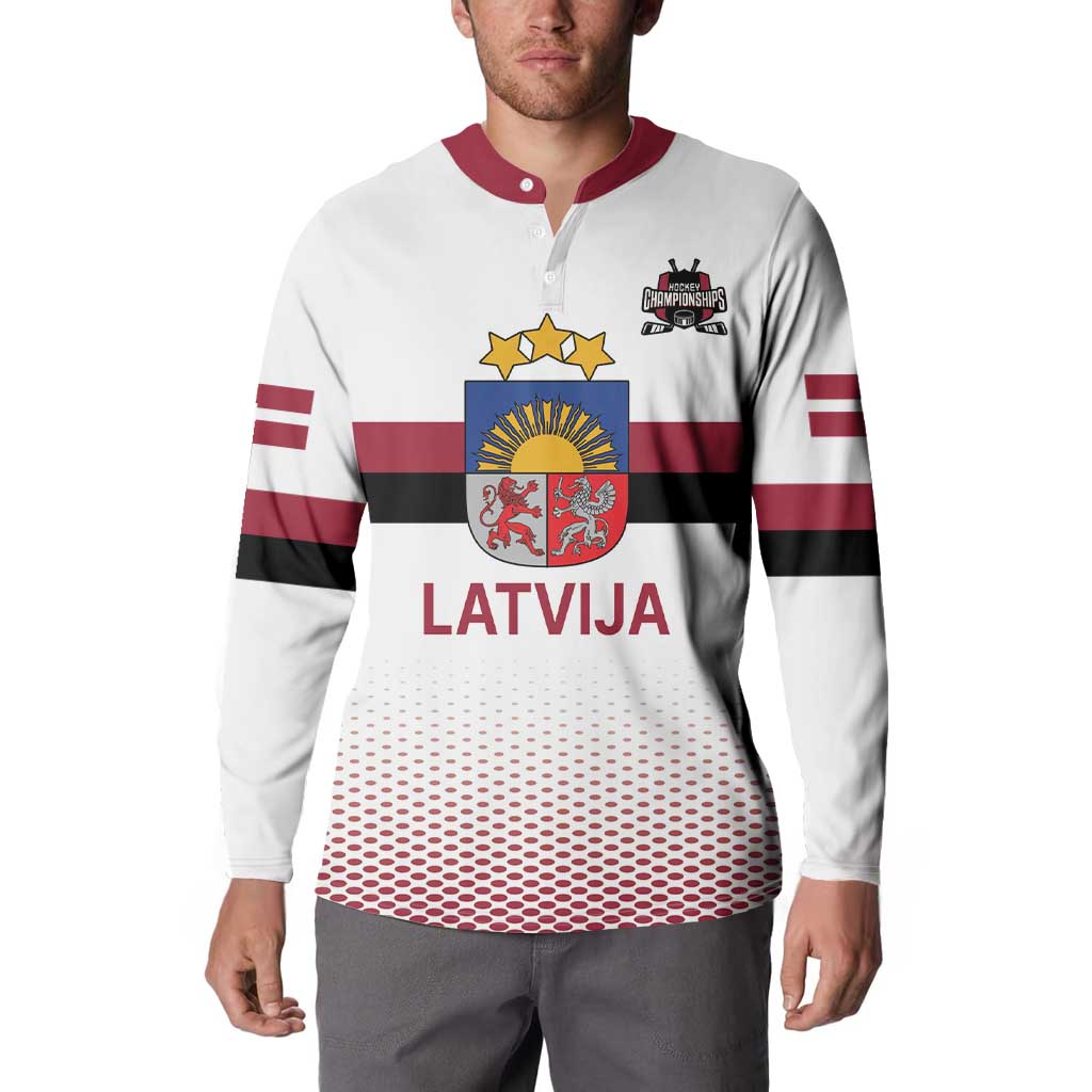 Custom Latvia Ice Hockey Champions Button Sweatshirt Come on Latvija White style
