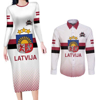 Custom Latvia Ice Hockey Champions Couples Matching Long Sleeve Bodycon Dress and Long Sleeve Button Shirt Come on Latvija White style