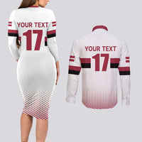 Custom Latvia Ice Hockey Champions Couples Matching Long Sleeve Bodycon Dress and Long Sleeve Button Shirt Come on Latvija White style