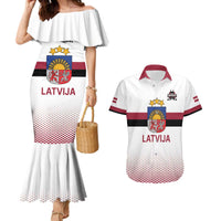 Custom Latvia Ice Hockey Champions Couples Matching Mermaid Dress and Hawaiian Shirt Come on Latvija White style