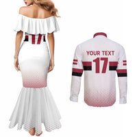 Custom Latvia Ice Hockey Champions Couples Matching Mermaid Dress and Long Sleeve Button Shirt Come on Latvija White style