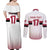Custom Latvia Ice Hockey Champions Couples Matching Off Shoulder Maxi Dress and Long Sleeve Button Shirt Come on Latvija White style