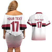 Custom Latvia Ice Hockey Champions Couples Matching Off Shoulder Short Dress and Hawaiian Shirt Come on Latvija White style